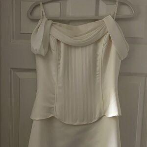 Elegant Off-Shoulder Ivory Wedding Dress with Drape Detail